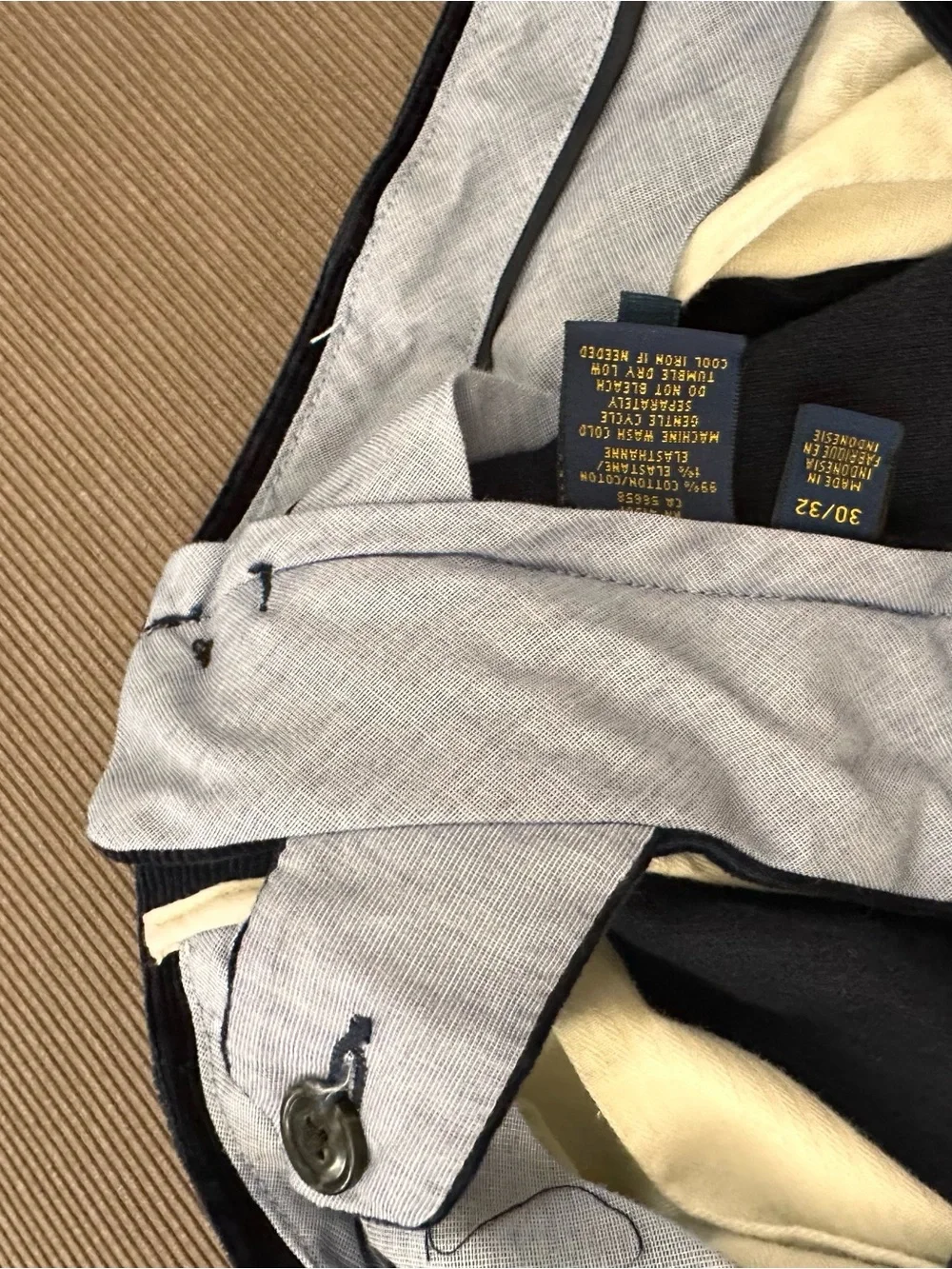 Polo Ralph Lauren Mens Navy Blue Corduroy Pants Classic Fit 30x32 Trousers
